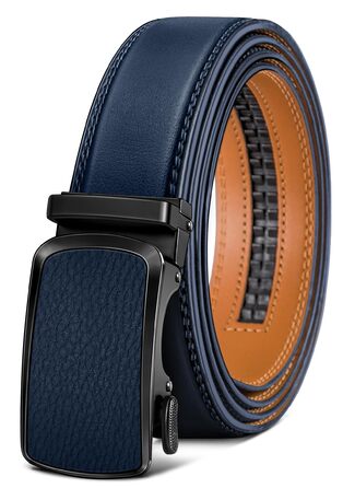 Чоловічий шкіряний ремінь BULLIANT з автоматичною пряжкою, ширина 35 мм, регульований, колір: темно-синій