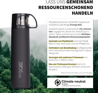 720°DGREE Thermoskanne with Cup 1l “Follow” - 3 Sizes, 12h Hot, 24h Cold, Leak-Proof, BPA-Free - Stainless Steel Thermos Flask, Insulated Bottle for Coffee, Tea at Work, School, To Go