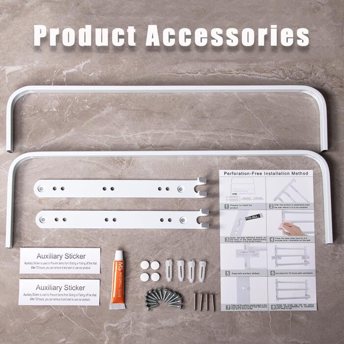 Тримач для рушників на стіну без свердління, 80 см, з гачками, 2 яруси, для ванної кімнати, кухні, туалету