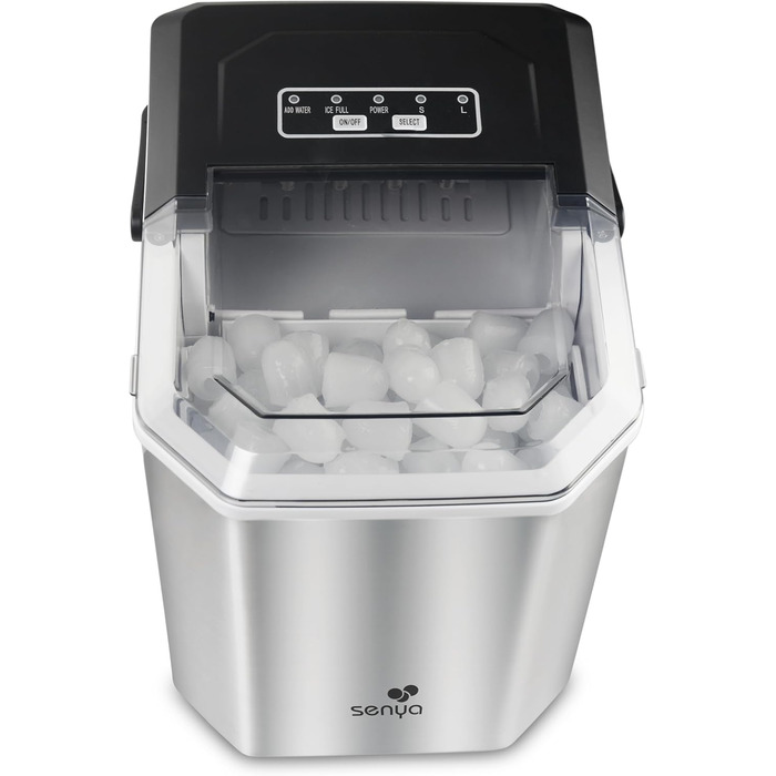 Машина для приготування льоду SENYA – 2 розміри кубиків, 12 кг/24 год, бак 1,3 л, LED-дисплей, інфрачервоне виявлення, нержавіюча сталь
