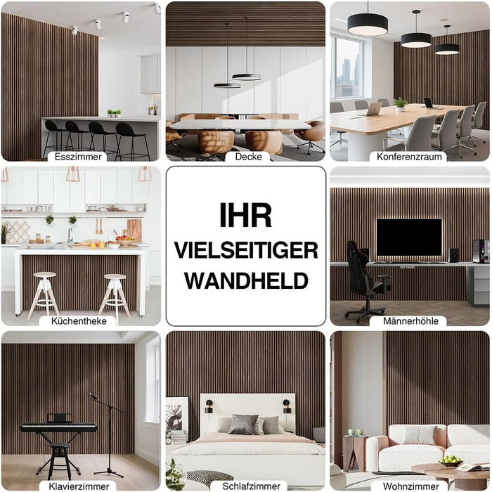 Акустична настінна панель з натурального шпона Темний дуб, 240x60x1.8 см (1.44 м²), дерев'яна панель для шумоізоляції вітальні, офісу та домашньої студії