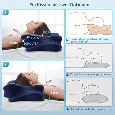 DONAMA Memory Foam Pillow Ergonomic Neck Pillow Head Pillow Side Sleeper Pillow for Side, Back & Stomach Sleepers