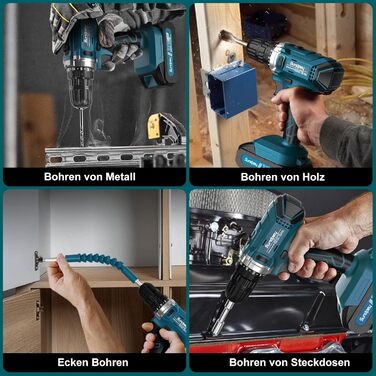 Набір інструментів Sundpey 255 шт. з акумуляторною дриль-шуруповертом 21V - Ящик для інструментів з шуруповертом, акумулятором 2 * 2000mAh, ящик з шухлядою для ремонту дому та автомобіля (Чорний)