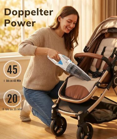 Акумуляторний пилосос Topipop Handstaubsauger 25000Pa з HEPA-фільтром для дому, авто, шерсті тварин (білий)