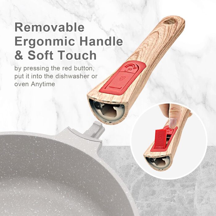 Набір посуду AIKENBBKK 10 предметів: сковороди з кришкою 20, 24, 28 см, каструля з ручкою 18 см + пароварка, каструля 4.7 л, антипригарне покриття, знімний ручка (білий)