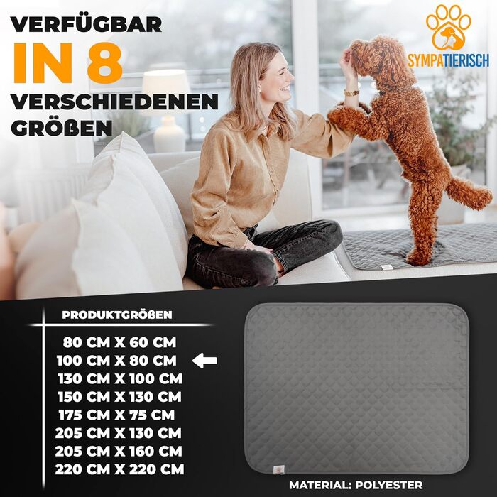 Водонепроникний плед для собак SympaTierisch - захисний килимок для дивана та ліжка - нековзкий, підходить для великих собак, можна прати в пральній машині, 100 x 80 см, сірий