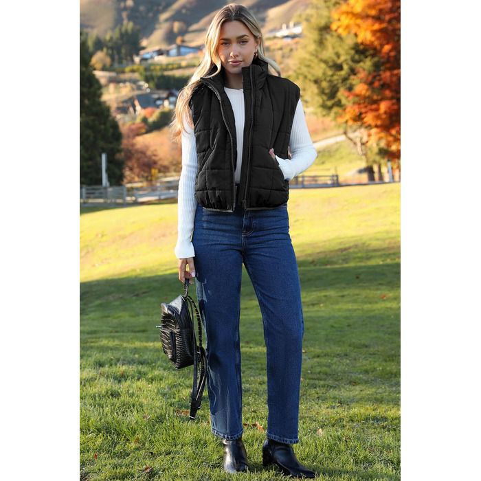 Жіноча степкова жилетка ZEAGOO без рукавів, тепла на осінь/зиму, чорна, з кишенями