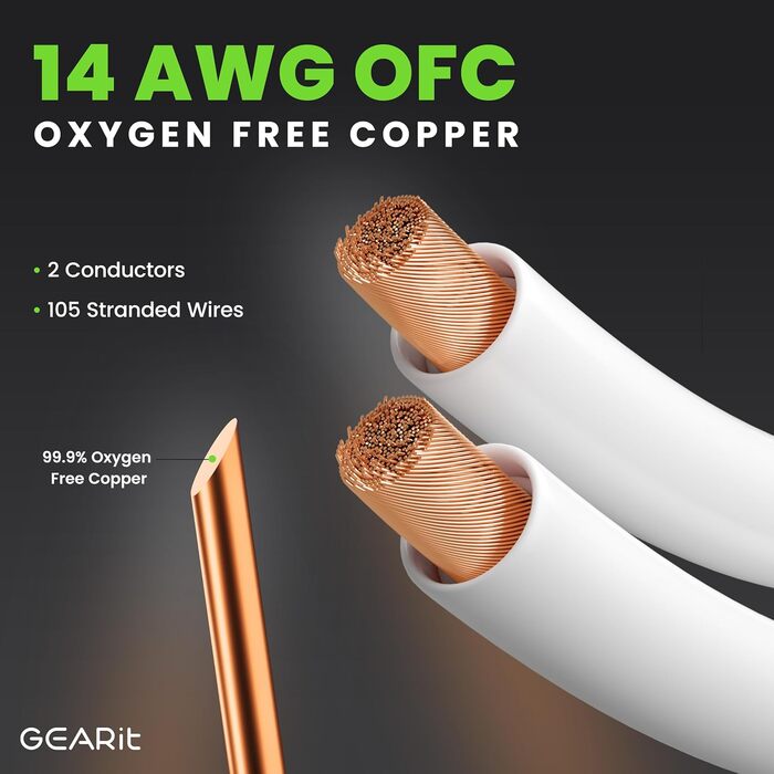 Акустичний кабель GEARit OFC 2 x 2,5 мм² (14 AWG), 1.8м, Hi-Fi аудіо кабель для колонок з позолоченими банановими роз'ємами, білий