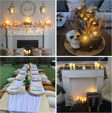 LED Candles, Set of 9 Flameless Candles, Battery-Powered Candles Flicker, D5.5cm x H10/12.5/15/17.5/20/22.8cm, Real Wax Pillar Candles with Remote Control and 24-Hour Timer Function (Ivory)
