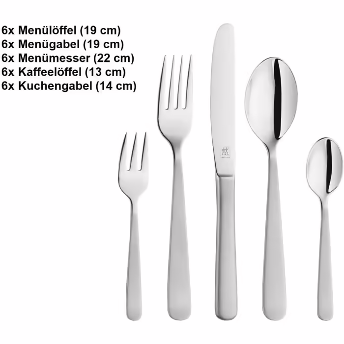 Столовий набір ZWILLING Trend 30 предметів для 6 осіб, нержавіюча сталь 18/10, полірування/матування, сріблястий, без пластику