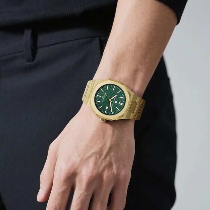 Годинник SAPPHERO для чоловіків: класичні кварцові годинники з нержавіючої сталі, водостійкі 50M, з календарем, зелене циферблат, золотий браслет. Елегантний подарунок для чоловіків.