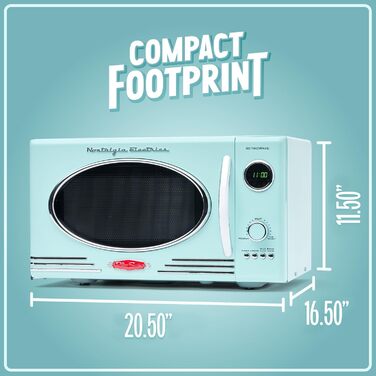Мікрохвильова піч Nostalgia Retro з механічним керуванням – 25 літрів, 800 Вт, 12 програм – для кухні (Aqua)
