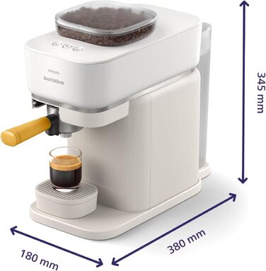 Philips Baristina Espresso Machine - Real Espresso, made simple. Compact coffee machine, Natural White with mango yellow portafilter, 16-bar pump pressure, automatic grinder, Cafe Crema (BAR300/03)