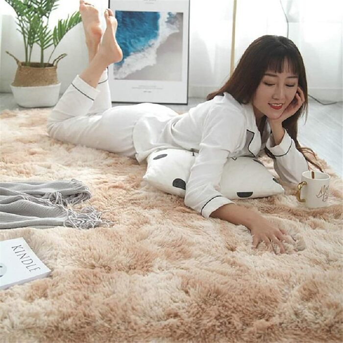 М'який килим Aujelly для спальні, шорсткий, пухнастий, кольоровий батік, 160 x 200 см (прямокутний)