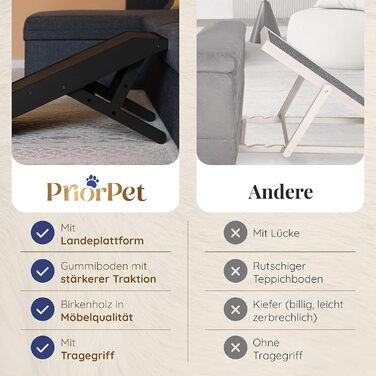 Рампа для собак Hunderampe: регульована, 18-53 см, для ліжка/дивану, з антиковзким покриттям, з натурального дерева (бірча)