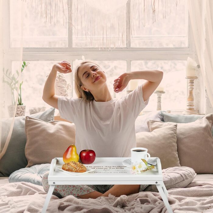Столик для ліжка Relaxdays з бамбука, складний, з ручками, піднятий борт, для сніданку та сервірування, 22x65x30 см, білий