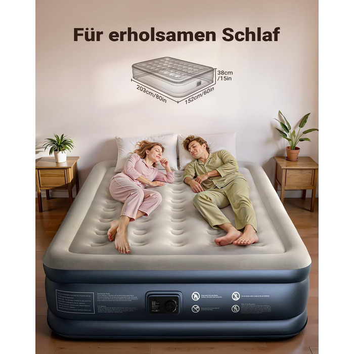 Надувний матрац iDOO для 2 осіб з електричним насосом, 152x203x46 см, 295 кг, для кемпінгу