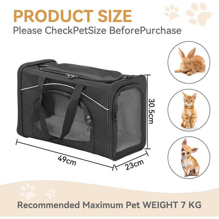Транспортна сумка для кота та собаки Petsfit | Авіапереліт, авто та поїзд | Чорний, середній