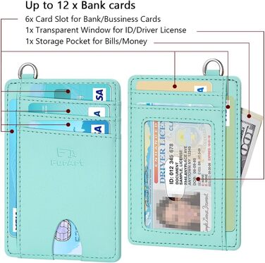 FurArt: RFID-захищене картхолдер/портмоне для чоловіків та жінок, чорний (S, Морська блакить)