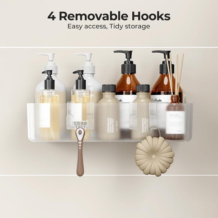 Поличка для душу Orimade без свердління, нержавіюча сталь, 5 шт. - тримач для шампуню, велика місткість, ABS пластик, прозора