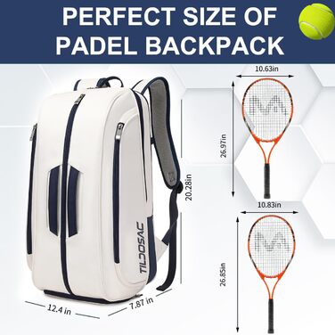 Tennis Padel Pickleball Bag - Large Sports Bag with Shoe Compartment, Laptop Sleeve & Ball Sleeve - White/Blue