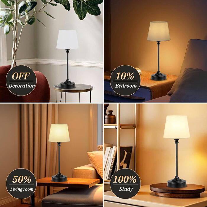 LED настільна лампа бездротова з торшером з льону, торшер для спальні, їдальні, вітальні, з USB-C, регулювання яскравості, 40см, мідь