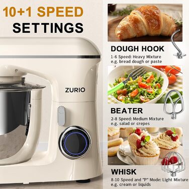 Stand Mixer, 1300W Zurio 5.5L Stand Mixer, 10-Speed Planetary Mixer, Robot Mixer with Quiet Dough Rising Function, Cream