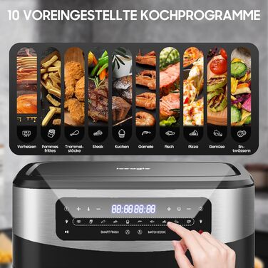 Фритюрниця гарячим повітрям XXL 2000W з подвійним нагрівом | 12-в-1, з вікном, сенсорне управління, рецепти (12L Dual)