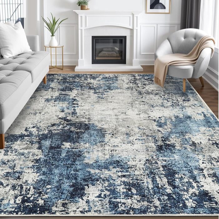 Килим для вітальні 160x230 см, блакитний, вінтажний, з коротким ворсом, абстрактний дизайн, легко миється, антиковзаючі килими для спальні