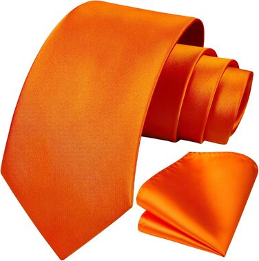 HISDERN Шовкова краватка для чоловіків 160 см, набір з кишеньковим хустинкою, для весілля та бізнесу, елегантний краватка (A1 Помаранчевий)