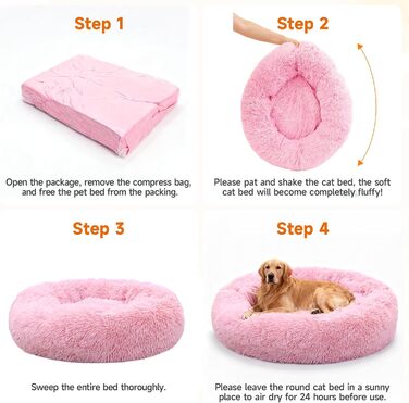 М'яке кругле ліжко для собак та котів, 50 см, рожеве. Зручне, миється, не ковзає. Розмір 80 x 80 x 25 см