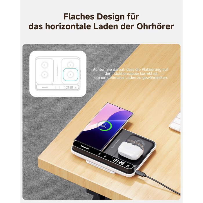 Бездротовий зарядний пристрій SwanScout 710S для Samsung Galaxy S25 Ultra/S25/S24, iPhone 17/16/15, Galaxy Watch 8/8 Classic/7/Ultra