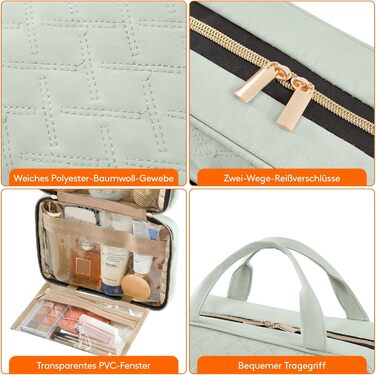 Жіноча дорожня косметичка Lifewit з гачком, велика органайзер для косметики, прозора косметичка для подорожей, м'ятно-зелена