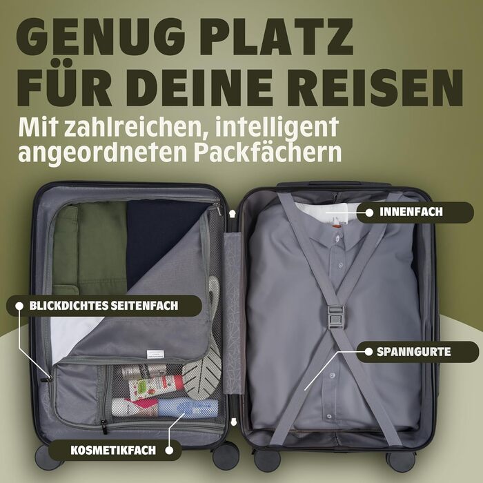 Чемодан ручної об'єм 55x40x20 см з телескопічною ручкою, ABS, з TSA-замком, чорний