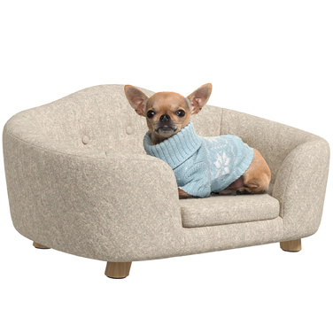 PawHut dog sofa back pocket, plush cover with cushion, cat bed, suitable for small dogs, puppies, 70 x 47 x 30 cm, cream white | Aosom