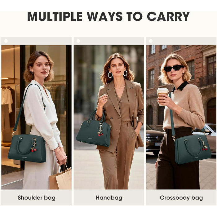 Сумка жіноча RAINSMORE середнього розміру з екошкіри, темно-зелена. Для планшета 11