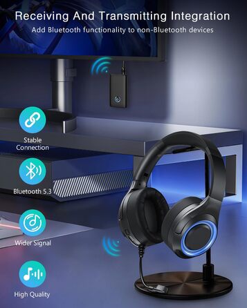 ORIA Bluetooth 5.3 Аудіоадаптер 2-в-1 з AUX, для навушників, колонок, ноутбуків, чорний