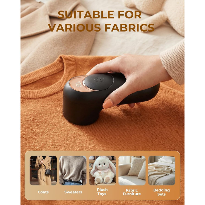 Електричний видалення ворсу з одягу - портативний бездротовий прилад з LED-дисплеєм (чорний)