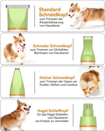 Набір для стрижки собак та котів Leise: акумуляторний тример з 4 насадками, водонепроникний (IPX7), для тіла, мордочки, вух та лап
