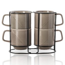 Набір керамічних кавових чашок з підставкою (4 шт., 370 мл, сірий)