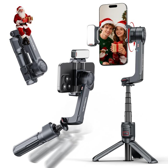 Штатив-стабілізатор KOSCHEAL A10 для смартфонів з підсвічуванням та пультом ДУ, 360° оберт, для iPhone та Android, для зйомки Vlogs та TikTok - Чорний