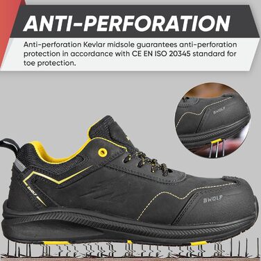 Робочі черевики BWOLF Phoenix S3S для чоловіків: шкіра нубук, водонепроникні, антиковзаючі, чорні, 38 EU
