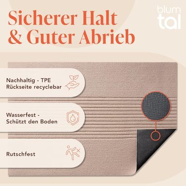 Килимок для дому Blumtal 40x60 см - антиковзаючий, для входу, з візерунком, з поліестеру, сірий (90 x 150 см, бежеві смуги)