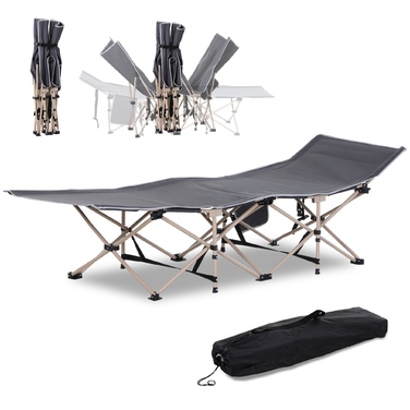 Outsunny Folding Cot with Storage Bag, Foldable Camping Bed, Camping Lounger, Includes Carry Bag, Steel Oxford, Grey, 190 x 68 x 52 cm | Aosom