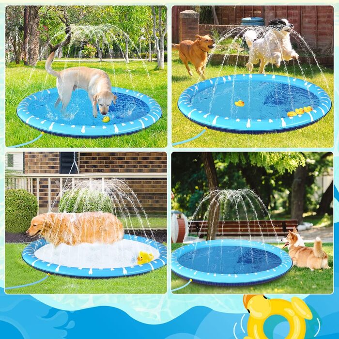 Nobleza Hundepool, D170 cm/67 in Inflatable Pool for Large & Small Dogs, 0.55mm Thickened Anti-Slip Sprinkler Mat Dog Foldable Splash Pad for Summer, Garden, Outdoors