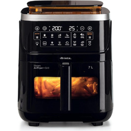 Фритюрниця Ariete 4636 з функцією пари та грилем, 1700W, сушильна функція, 10 режимів приготування, прозорий кошик, таймер, підсвітка, чорний колір