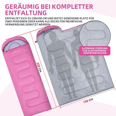 Спальний мішок Clostnature для дорослих - легкий, компактний, 3 сезони (рожевий, 0.9 кг)