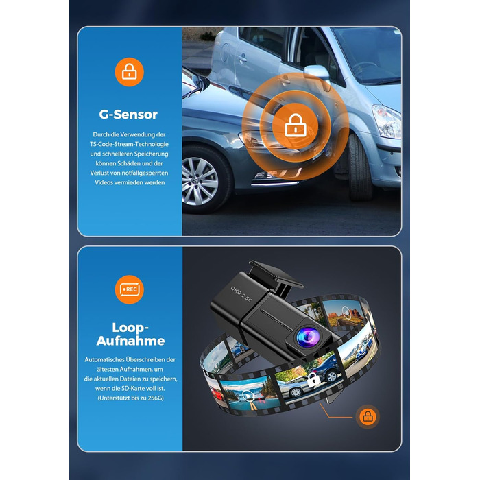 Відеореєстратор Veement Dashcam Auto Vorne 2.5K з WiFi, 1440P, 32GB SD, ParkWatch, Нічне Бачення, G-Sensor, Loop, APP, Чорний