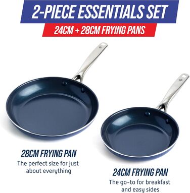 Набір сковорідок Blue Diamond Cookware Diamant, 2 шт. (24 см та 28 см), керамічне антипригарне покриття, без PFAS, для всіх плит (включно з індукцією), можна мити в посудомийній машині, термостійкий
