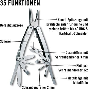Мультитул Victorinox Swiss Tool Spirit X Plus: 35 функцій, швейцарський, з фіксатором леза, у нейлоновому чохлі